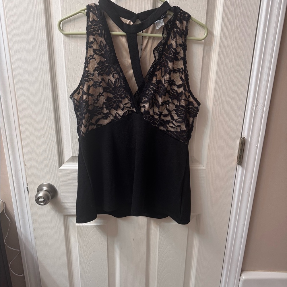 Black and Beige Lace Halter Top Venus